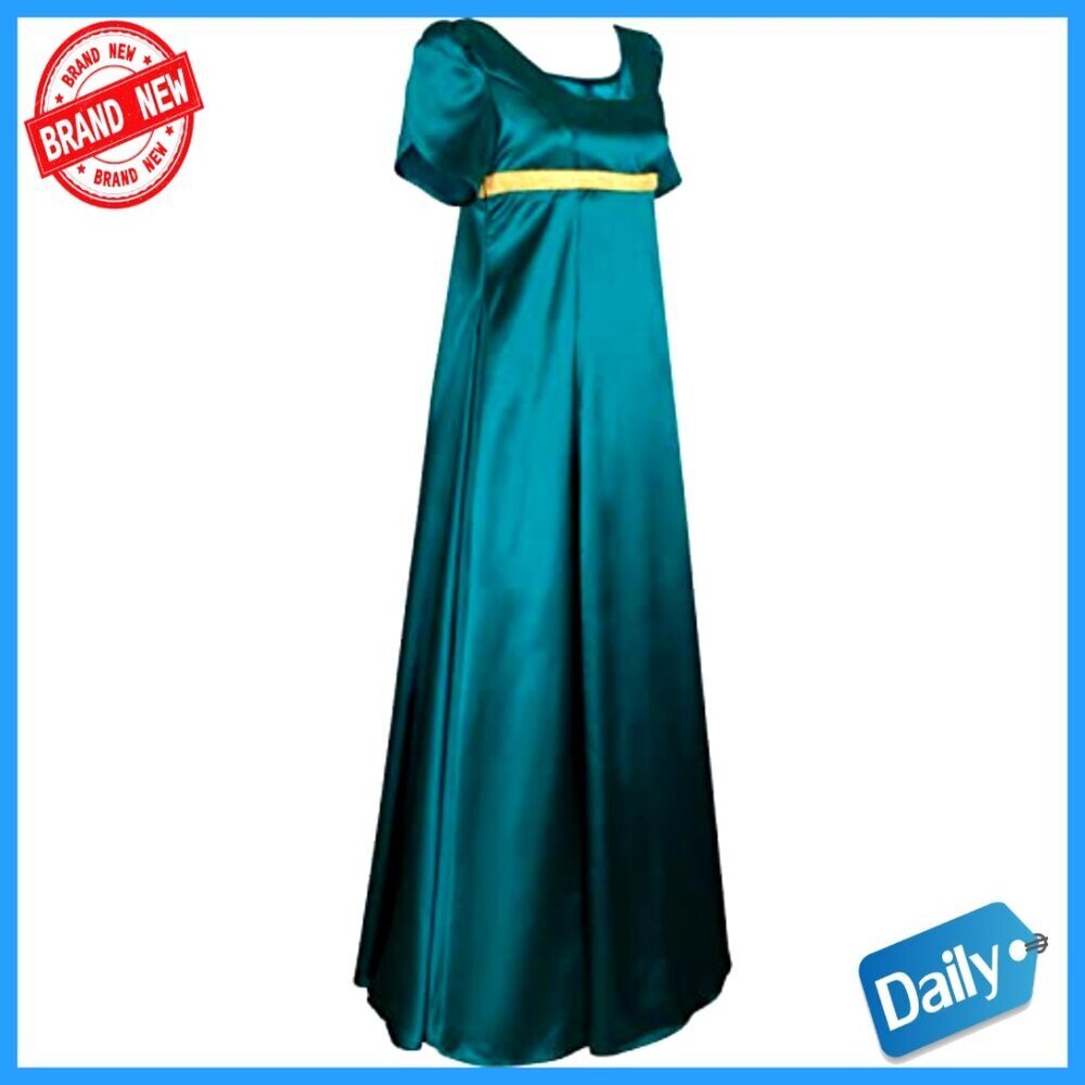 Satin Regency Dress Victorian Ball Gown Empire Waist Women's Costume - Picture 2 of 5